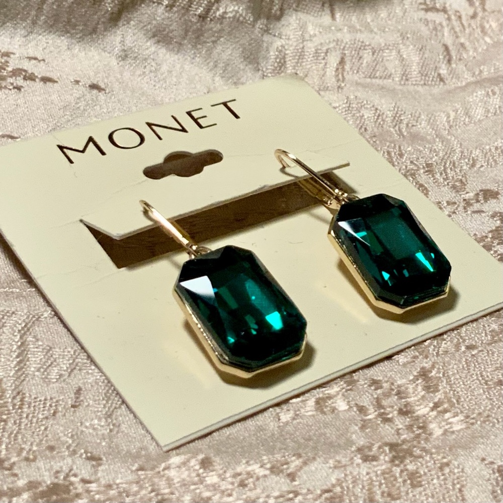 Monet Emerald Cut Crystal Earrings